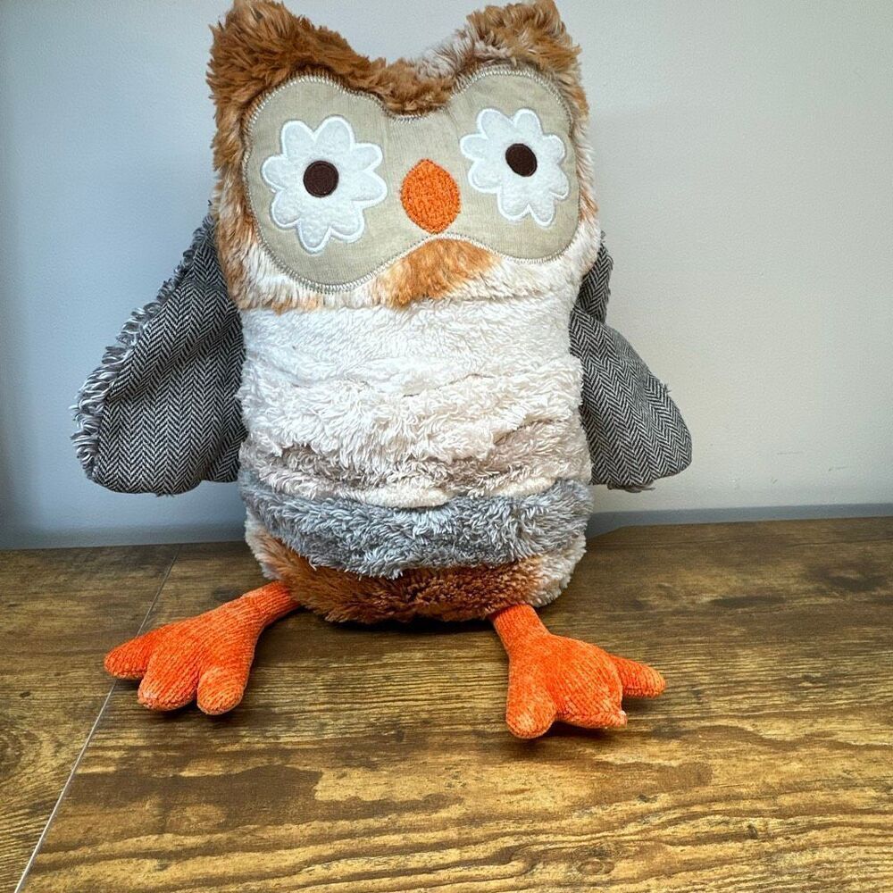 Pier 1 One Imports Sophie Owl Bird Decorative Pillow Fall Tweed‎  Plush FLAWS